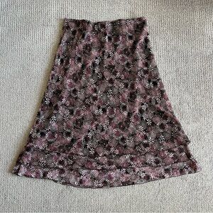 Pink and brown floral print maxi skirt